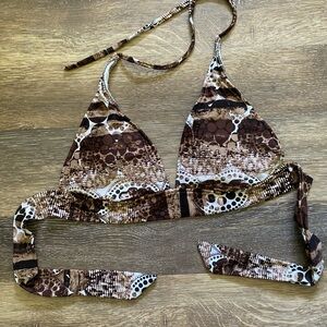 Brown and White Patterned Bikini Top